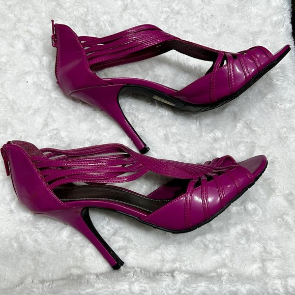 Elle Purple High Heel Open Toe Strappy Faux Leather Sandals Pumps Women's Size 7 - Picture 4 of 9